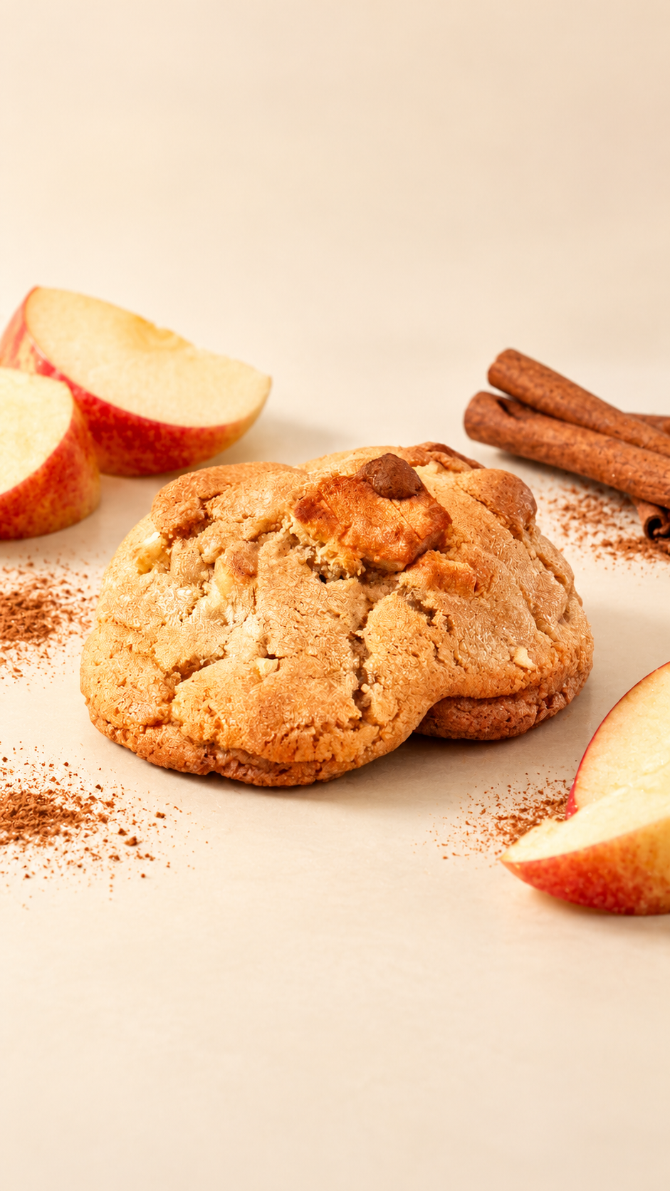 Apple Harvest cookie with apple slices and cinnamon sticks
